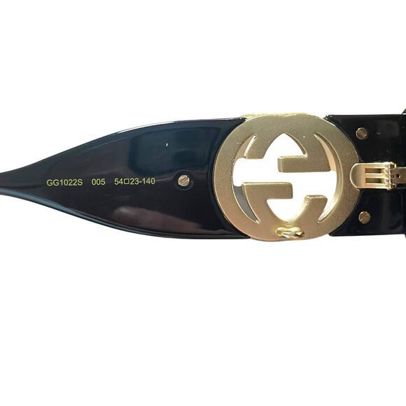 Gucci Oversized Black Square Sunglasses Brown Lens Gold Hardware‎ Chain Case New - Picture 7 of 8